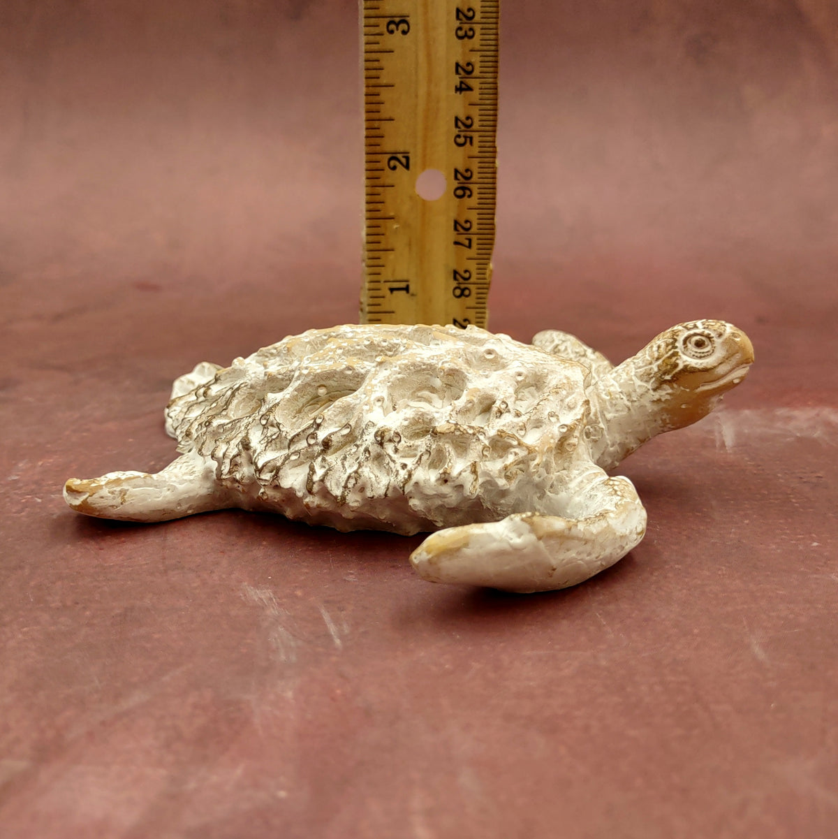 White Sea Turtle Tan Coral Shell Figurine (1 figure approx. 4+ inches) Rough White Tan Sea Turtle Statuette for decor gifts & collecting!