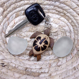 Natural Wood Hibiscus Sea Turtle Keychain (1 keychain approx. 4+ inches) Wooden Pattern Sea Turtle Key Fob for gifting or decorative charm!