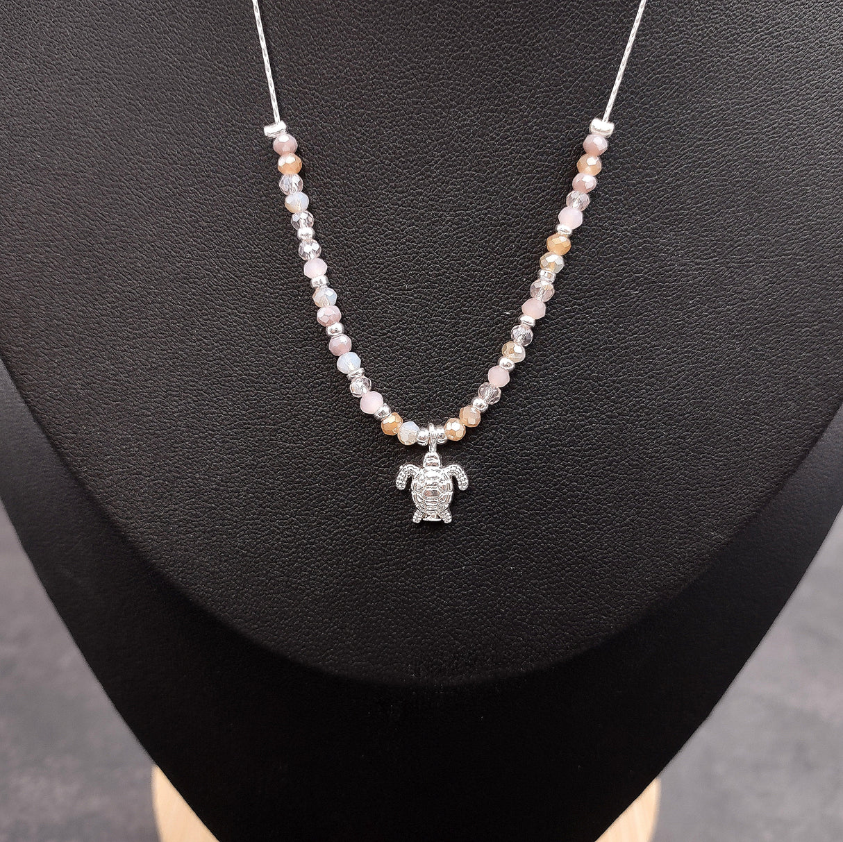 Sea Turtle Charm Necklace Pink Purple Orange Beads Silver Color (approx. 14+ inches AROUND) Sea Turtle Necklace Jewelry for seaside wear!
