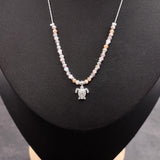 Sea Turtle Charm Necklace Pink Purple Orange Beads Silver Color (approx. 14+ inches AROUND) Sea Turtle Necklace Jewelry for seaside wear!
