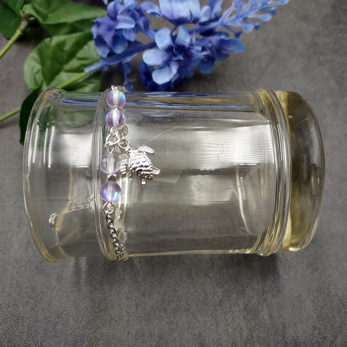Sea Turtle Anklet Purple Beads Silver Color (approx. 9+ inches AROUND) Cute Light Purple Sea Turtle Charm Anklet for any beachy outfit!