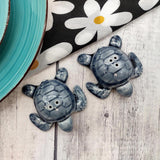 Sea Turtle Salt Pepper Shaker Set Dark Blue White (1 shaker set approx. 3 inches) Blue Sea Turtle Spice Shaker Set for kitchen or table!