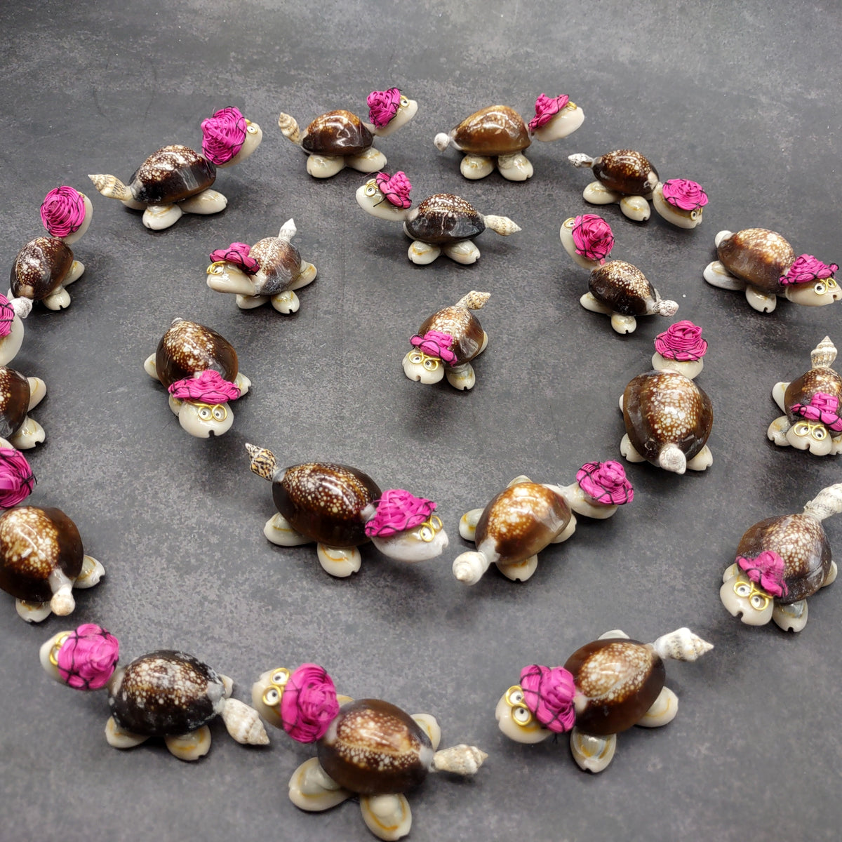 Cowrie Shell Sea Turtle Figurines Pink Hat (3 figures approx. 2+ inches) Cute Cowrie Seashell Sea Turtles for gifts decor & display!