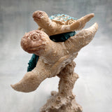Sea Blue Mom & Baby Sea Turtles on Coral Figure (1 figure approx. 8+ inches tall) Blue Grey Sea Turtle Pair Figure for coastal home decor!