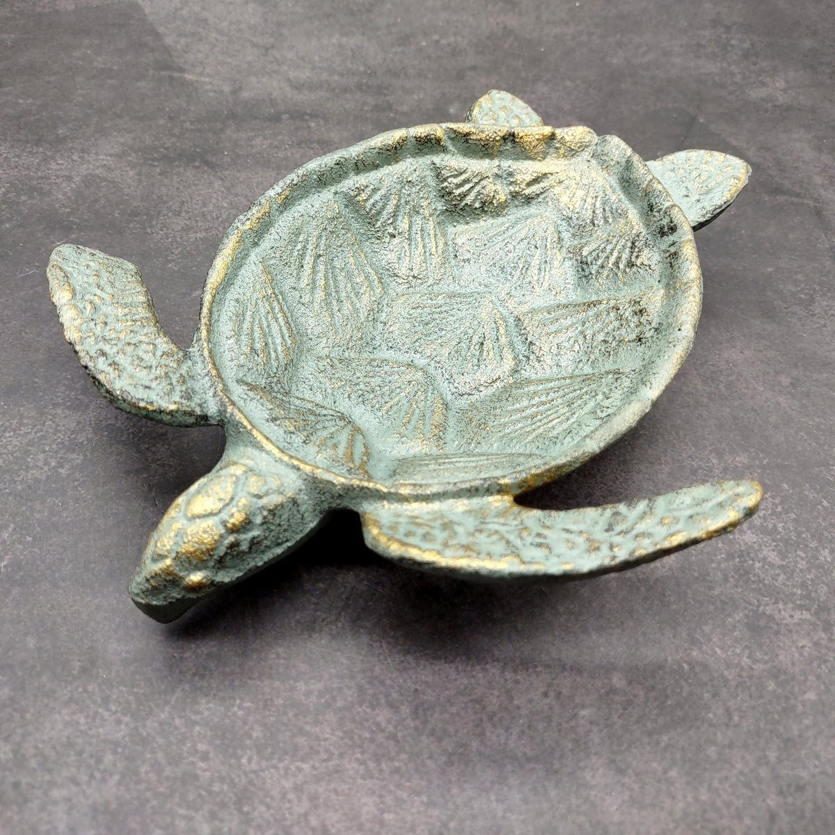 Cast Iron Sea Turtle Green Metal Dish (1 bowl approx. 7+ inches) Green Metal Sea Turtle Dish for jewelry trinkets & home décor!