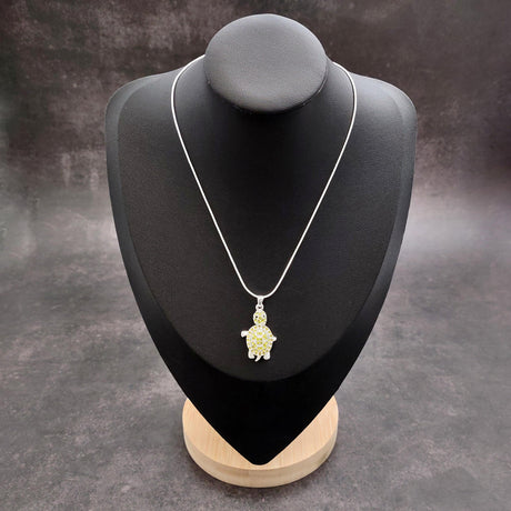 Green Sea Turtle Necklace Silver Rhinestone Pendant (approx. 16+ inches AROUND) Colorful Sea Turtle Jewelry a gift for ocean life lovers!