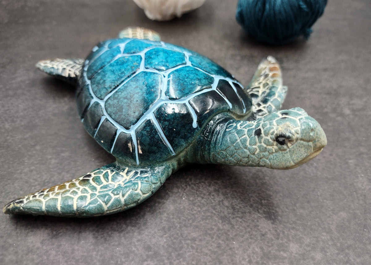 Blue Sea Turtle Figurine Painted Resin (1 turtle approx. 5+ inches long) Blue Painted Resin Sea Turtle Figure for coastal home decor!
