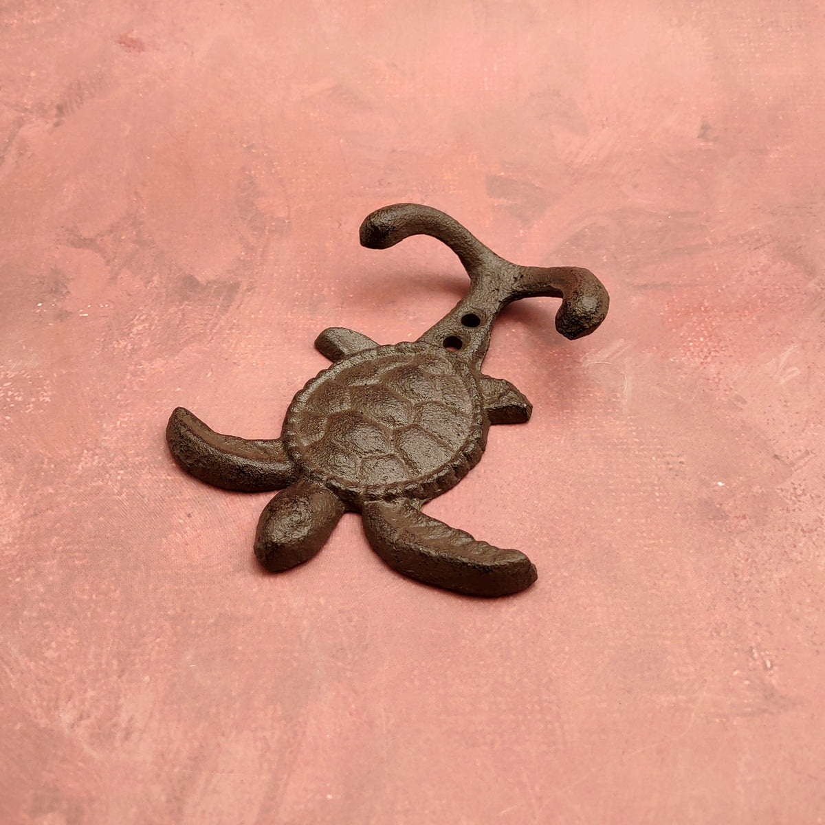 Cast Iron Sea Turtle Wall Hooks Brown Patina (1 metal hook approx. 4.75+ inches) Brown Sea Turtle Double Wall Hook for coastal decor!