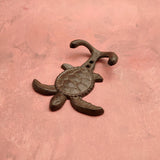 Cast Iron Sea Turtle Wall Hooks Brown Patina (1 metal hook approx. 4.75+ inches) Brown Sea Turtle Double Wall Hook for coastal decor!