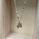 Sea Turtle Necklace Blue Gold Color (1 necklace approx. 16+ inches AROUND) Gold Tone Light Blue Sea Turtle charm necklace for gifting!