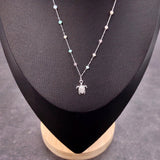 Sea Turtle Charm Necklace Delicate Green Peach White Beads (approx. 14+ inches AROUND) Silver Sea Turtle Necklace great for gifting!