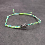Sea Turtle Bracelet Braided Cord Teal Lime Green White (approx. 5-7+ inches AROUND) Aqua Green White String Sea Turtle Bracelet to gift!