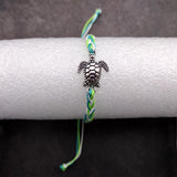 Sea Turtle Bracelet Braided Cord Teal Lime Green White (approx. 5-7+ inches AROUND) Aqua Green White String Sea Turtle Bracelet to gift!