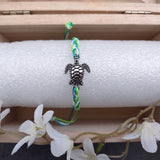 Sea Turtle Bracelet Braided Cord Teal Lime Green White (approx. 5-7+ inches AROUND) Aqua Green White String Sea Turtle Bracelet to gift!