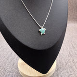 Silver Tone Sea Turtle Pendant Necklace Turquoise Shell with Crystal Accents (approx 16 inches AROUND) Aqua Silver charm for any look.