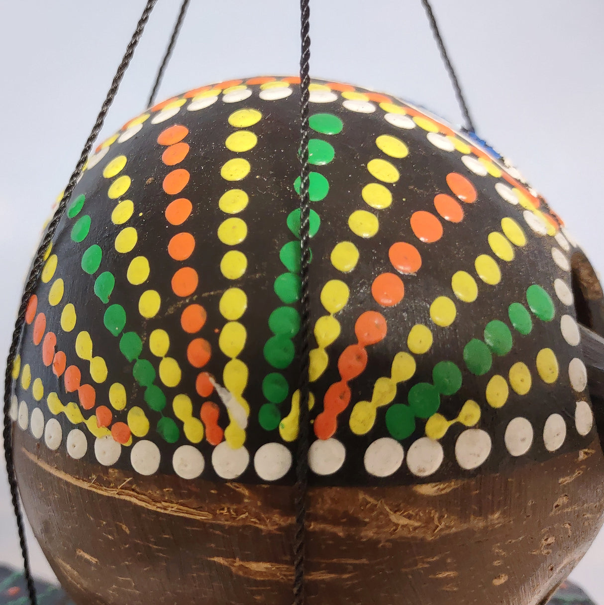 Painted Coconut Sea Turtle Bamboo Wind Chime Green Orange Dots (1 windchime approx. 38 x 6.5 inches) Hanging Turtle Chime for beachy home!