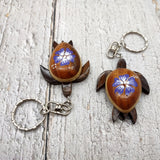 Purple Hibiscus Painted Wooden Sea Turtle Keychain (1 keychain approx. 4.25+ inches) Wooden Sea Turtle Key Fob for gifting or party favors!