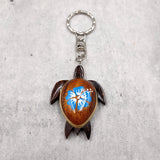 Blue Hibiscus Painted Wooden Sea Turtle Keychain (1 keychain approx. 4.25+ inches) Wooden Sea Turtle Key Fob for gifting or party favors!