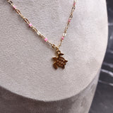 Sea Turtle Necklace Pink Gold Color (1 necklace approx. 16+ inches AROUND) Elegant Gold Tone Pink Sea Turtle charm necklace for gifting!