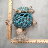 Sea Blue Mom & Baby Sea Turtles on Coral Figure (1 figure approx. 8+ inches tall) Blue Grey Sea Turtle Pair Figure for coastal home decor!