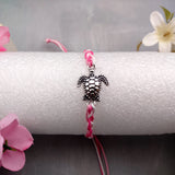 Sea Turtle Bracelet Braided Cord Magenta Pink White (approx. 5-7+ inches AROUND) Rose Blush White Knit String Sea Turtle Bracelet to gift!