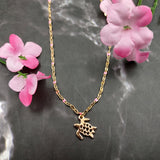Sea Turtle Necklace Pink Gold Color (1 necklace approx. 16+ inches AROUND) Elegant Gold Tone Pink Sea Turtle charm necklace for gifting!