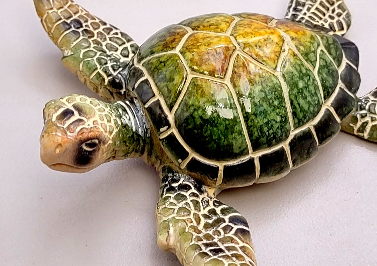 Green Sea Turtle Figurine Painted Resin (One figure approx. 3+ inches long) Green Painted Resin Sea Turtle Figure for coastal home décor!