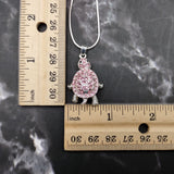 Pink Sea Turtle Necklace Silver Rhinestone Pendant (approx. 16+ inches AROUND) Colorful Sea Turtle Jewelry a gift for ocean life enthusiast!