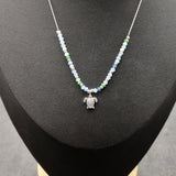 Sea Turtle Charm Necklace Blue Green White Beads Silver Color (approx. 14+ inches AROUND) Sea Turtle Necklace Jewelry for seaside wear!