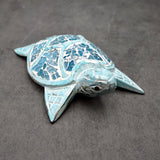 Blue Wood Sea Turtle Sea Glass Shell Figurine (1 figure approx. 6+ inches long) Mosaic Sea Glass Shell Wood Sea Turtle for home decor!