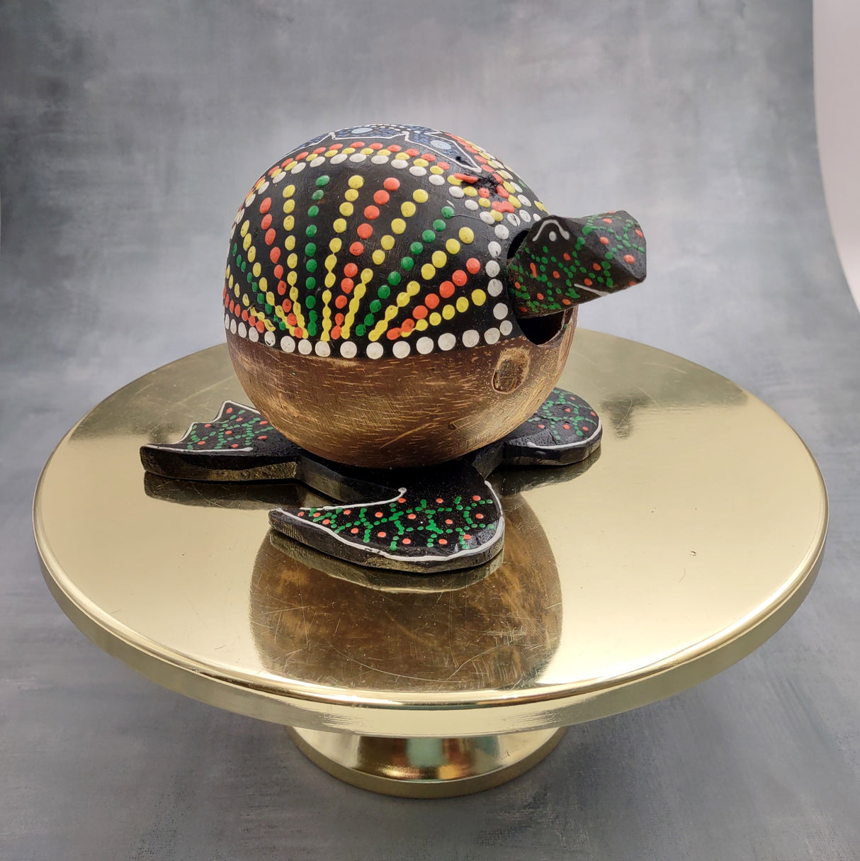 Painted Coconut Sea Turtle Bobblehead Handmade Blue Dot (1 sea turtle approx. 6.5 inches) Painted Coconut Sea Turtle Figure for home décor!