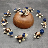 Cowrie Shell Sea Turtle Figurines Dark Blue Hat (3 figures approx. 2+ inches) Cute Cowrie Seashell Sea Turtles for gifts decor & display!