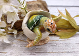 Green Baby Sea Turtle Hatching Figure (1 turtle approx. 3+ inches) Green Painted Resin Baby Turtle Egg Figure for coastal home décor!