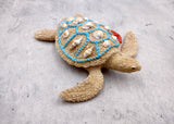 Sandy Sea Turtle Figure With Seashells Net Starfish (1 turtle approx. 5+ inches) Sand Texture Resin Cast Sea Turtle Figure for home decor!