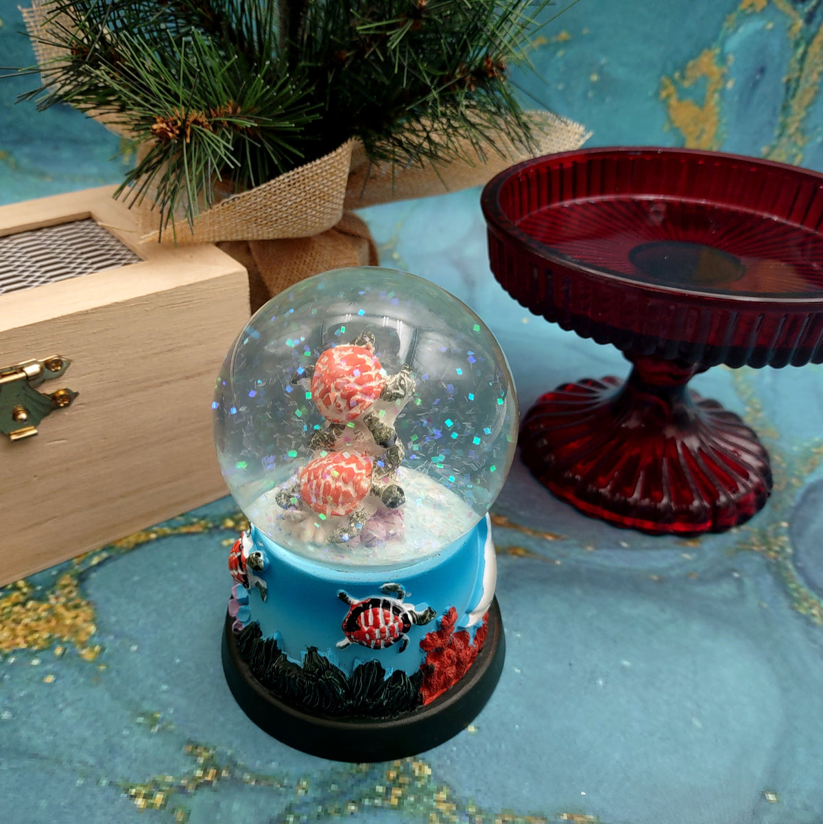 Brown Sea Turtle Seasonal Holiday Water Globe (1 globe approx. 4+ inches tall) Decorative Brown Sea Turtles Water Globe for coastal display!