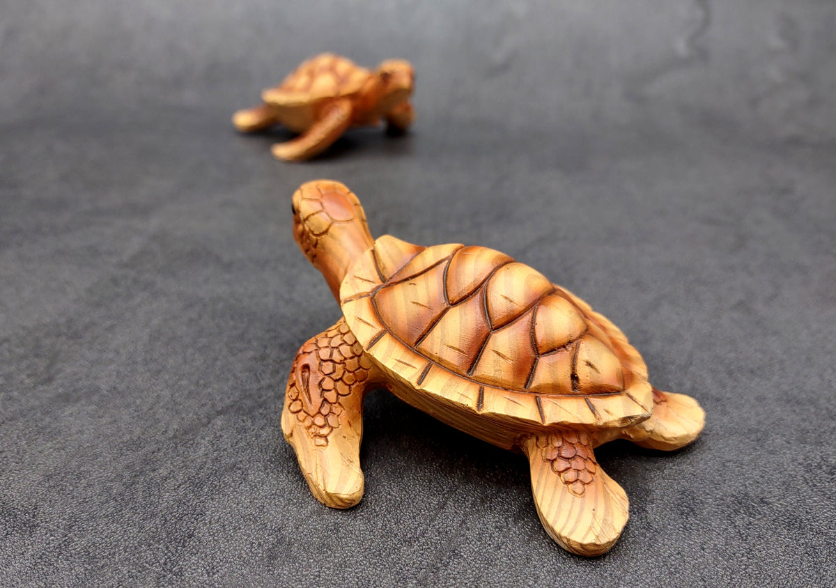 Sea Turtle Figurine Brown Wood Style (1 turtle approx. 3+ inch long) Resin sea turtle figurine for coastal beach home display & decoration!