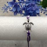 Sea Turtle Charm Bracelet Lavender Purple White Cord (approx. 5-7+ inches AROUND) Purple Sea Turtle String Bracelet Jewelry for gifting!