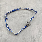 Sea Turtle Bracelet Braided Cord Navy Blue White (approx. 5-7+ inches AROUND) Navy Royal Blue White Knit String Sea Turtle Bracelet to gift!