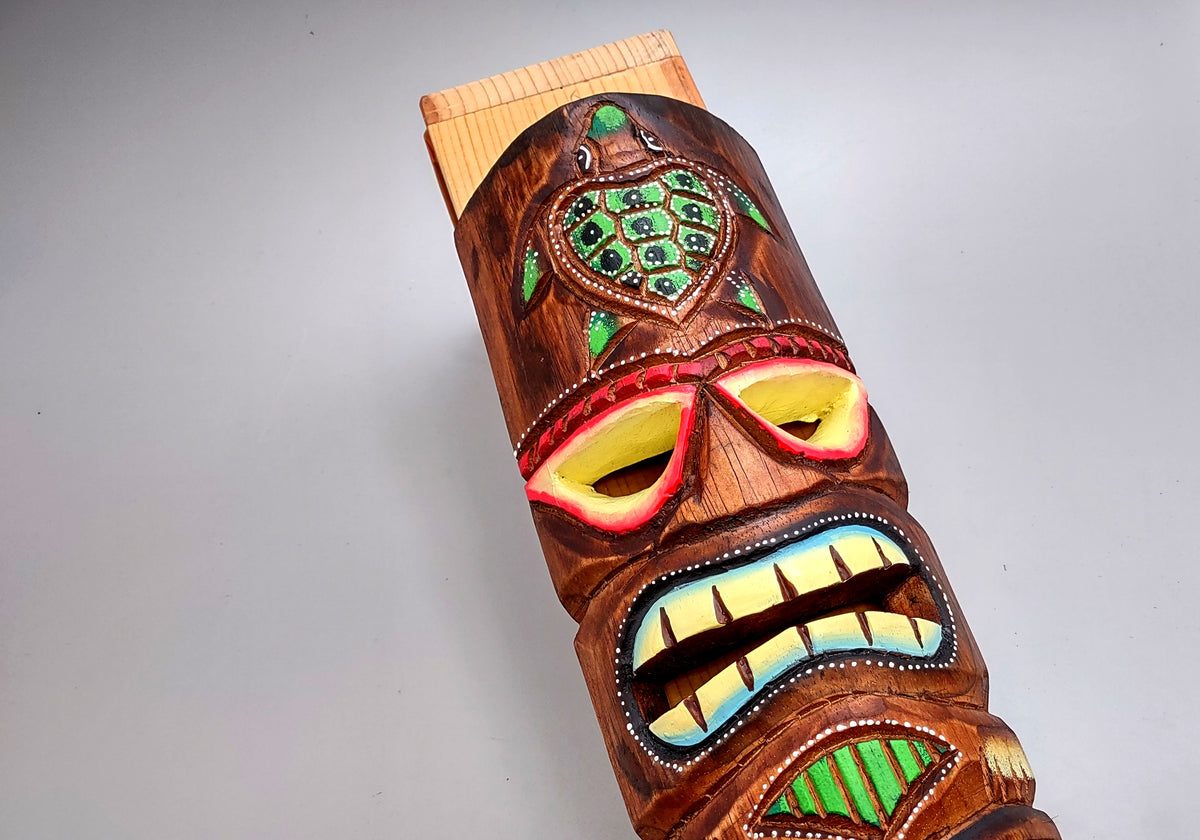 Tropical Tiki Mask Face Large Painted Wooden Turtle (1 mask approx. 12 inches tall) Colorful Painted Tiki Mask to hang in a seaside home!