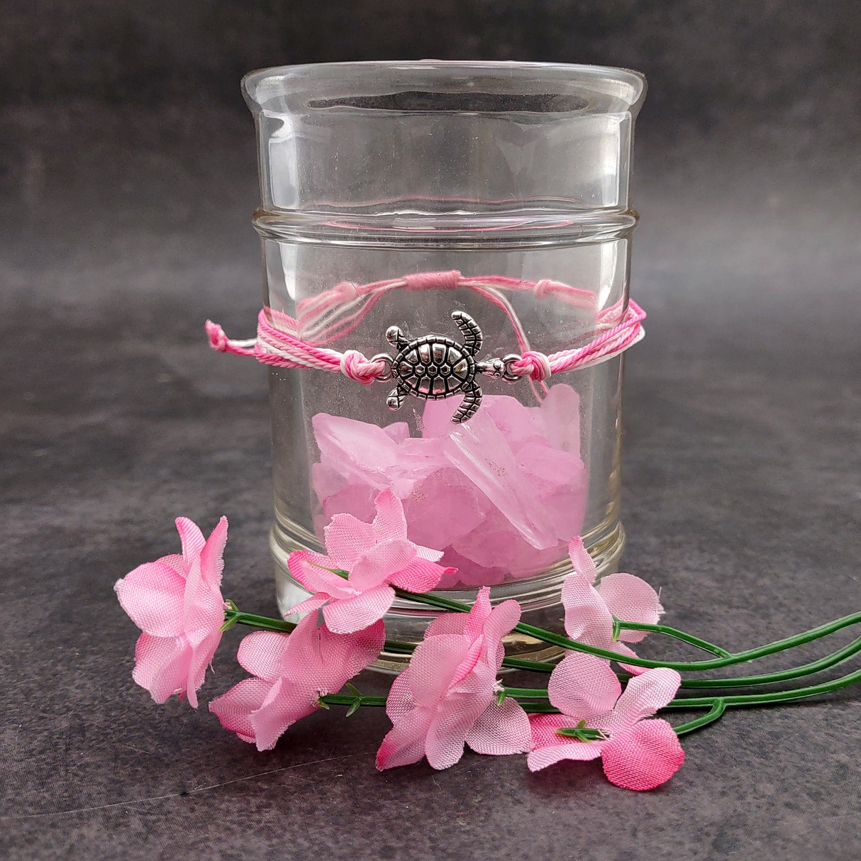 Sea Turtle Charm Bracelet Pink White Cord (approx. 5-7+ inches AROUND) Rose Carnation Sea Turtle String Bracelet Jewelry a thoughtful gift!