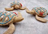 Sandy Sea Turtle Figure With Seashells Net Starfish (1 turtle approx. 5+ inches) Sand Texture Resin Cast Sea Turtle Figure for home decor!