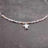 Sea Turtle Charm Necklace Pink Purple Orange Beads Silver Color (approx. 14+ inches AROUND) Sea Turtle Necklace Jewelry for seaside wear!