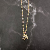 Sea Turtle Necklace Pink Gold Color (1 necklace approx. 16+ inches AROUND) Elegant Gold Tone Pink Sea Turtle charm necklace for gifting!