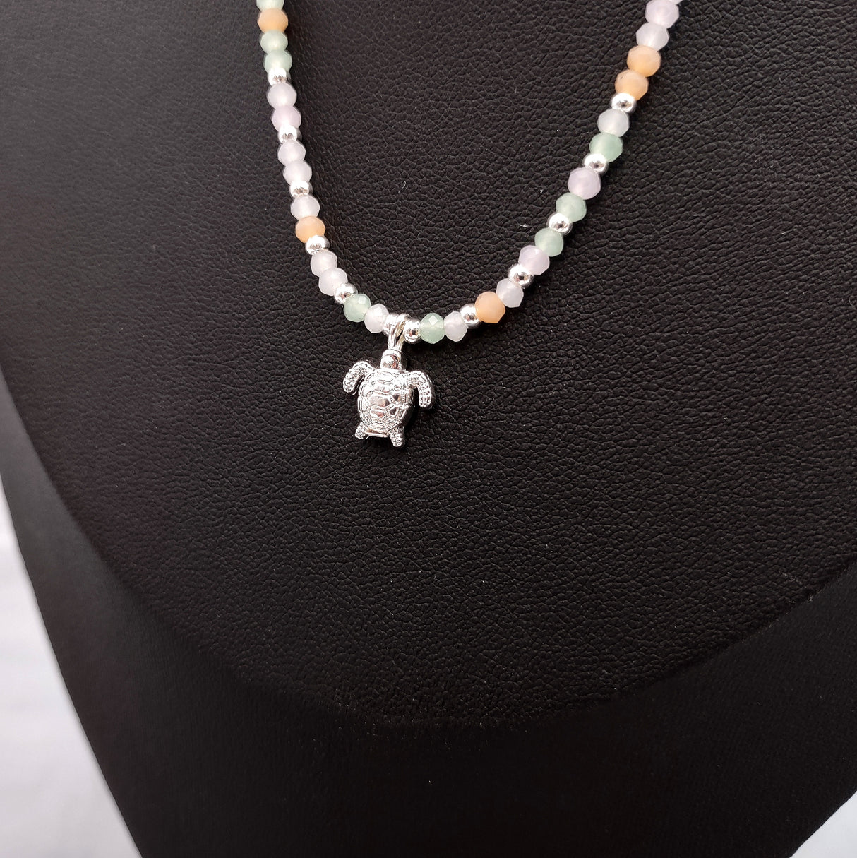 Sea Turtle Charm Necklace Orange Green Blue Beads Silver Color (approx. 14+ inches AROUND) Sea Turtle Necklace Jewelry for seaside wear!