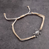 Sea Turtle Charm Bracelet Taupe Beige White Cord (approx. 5-7+ inches AROUND) Tan white Sea Turtle Cord Bracelet great for gifting!