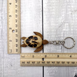 Natural Wood Hibiscus Sea Turtle Keychain (1 keychain approx. 4+ inches) Wooden Pattern Sea Turtle Key Fob for gifting or decorative charm!