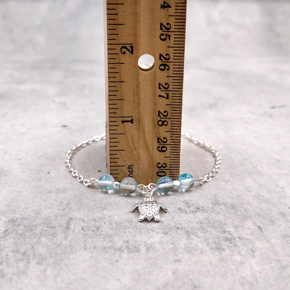 Sea Turtle Anklet Aqua Blue Beads Silver Color (approx. 9+ inches AROUND) Cute Blue Sea Turtle Charm Anklet for any beachy outfit!