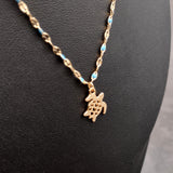 Sea Turtle Necklace Blue Gold Color (1 necklace approx. 16+ inches AROUND) Gold Tone Light Blue Sea Turtle charm necklace for gifting!