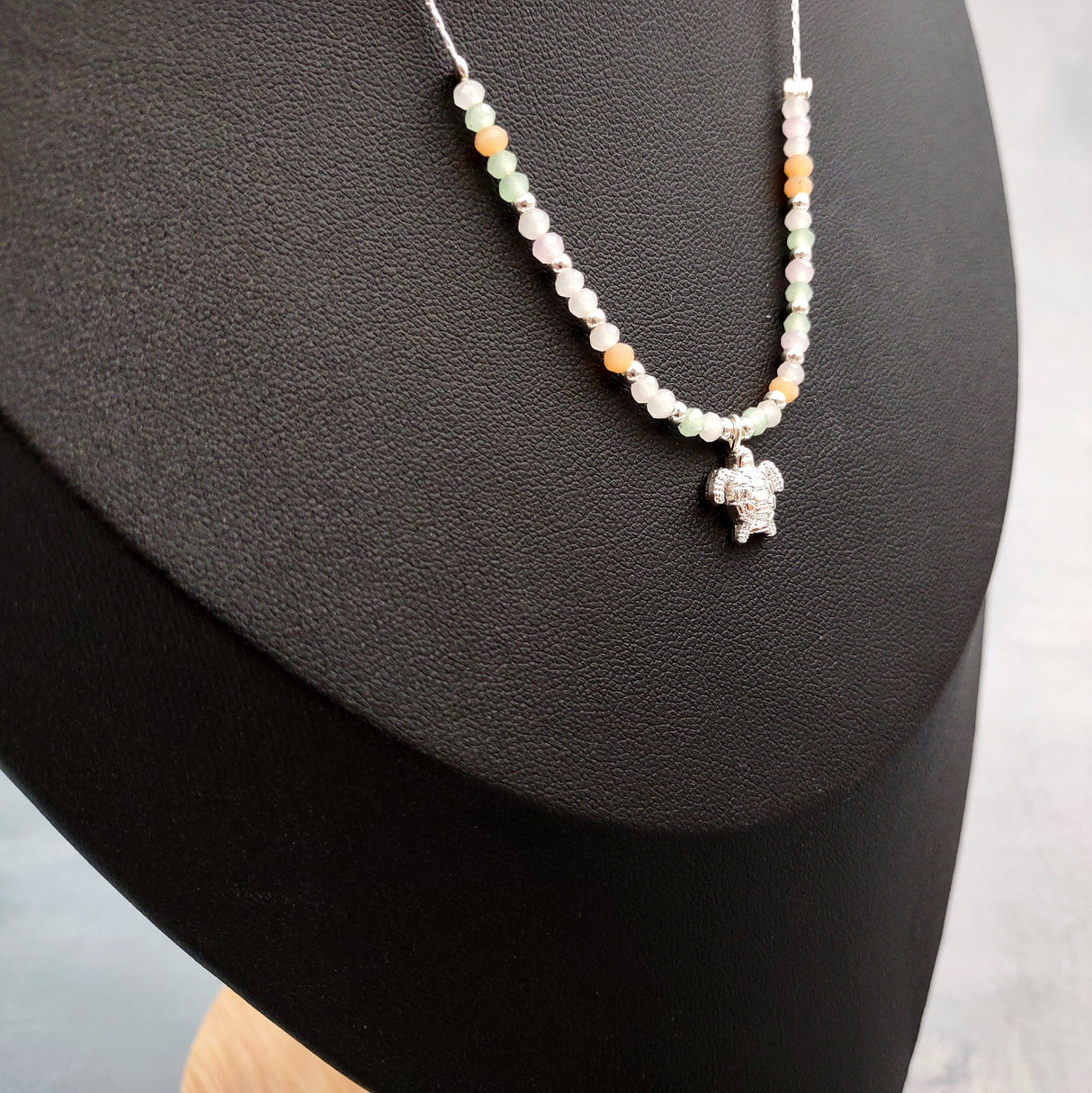 Sea Turtle Charm Necklace Orange Green Blue Beads Silver Color (approx. 14+ inches AROUND) Sea Turtle Necklace Jewelry for seaside wear!