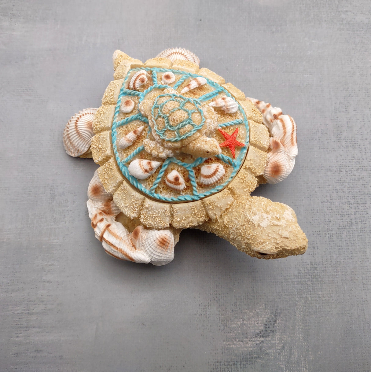 Sandy Sea Turtle With Baby Trinket Box (1 ring box approx. 4+ inches) Sandy Shell Resin Sea Turtle Keepsake Box for coastal home décor!